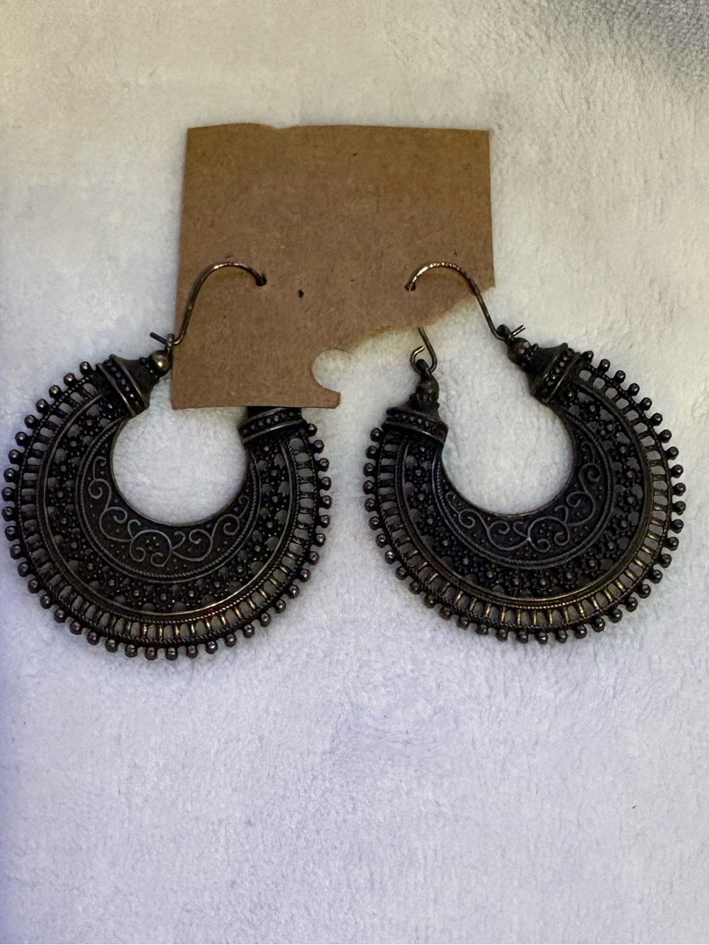 Antique-Style Black Filigree Hoop Earrings